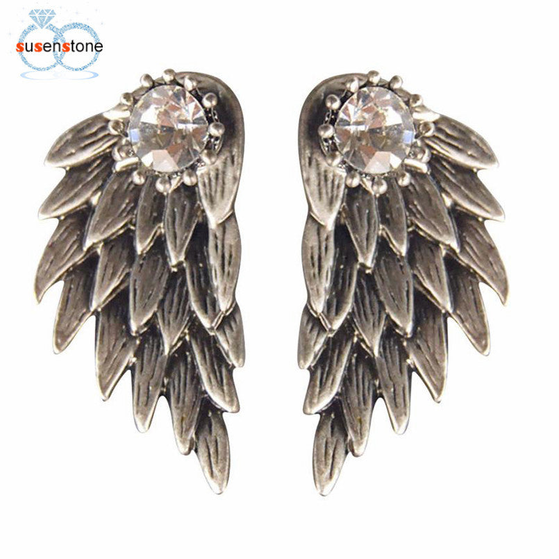 ANGEL WINGS RHINESTONE ALLOY EARRINGS - FussyKits